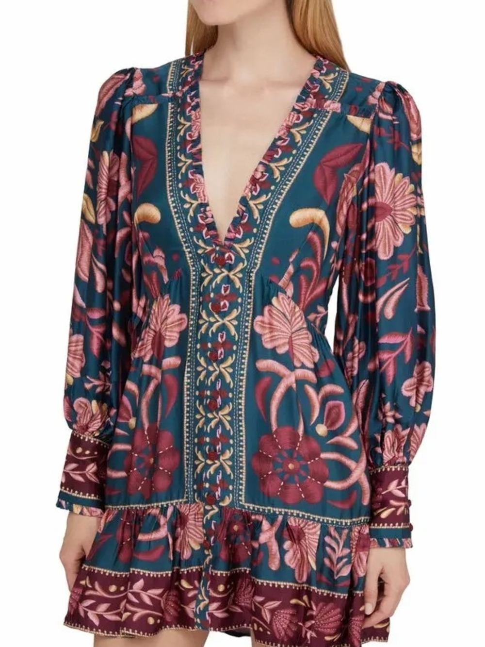 FARM Rio Seashell Tapestry Teal Mini Dress